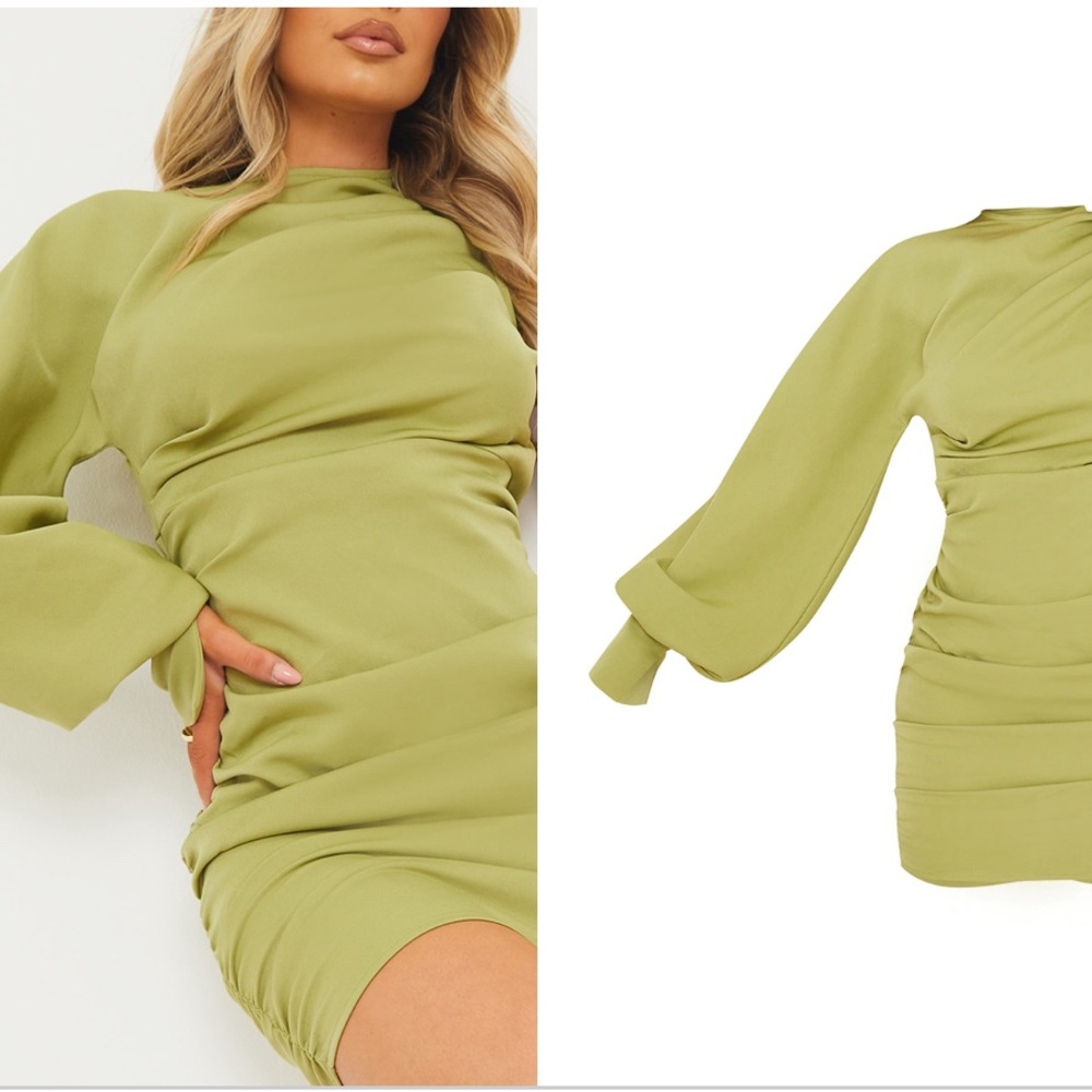 Pretty Little Thing Sage One Shoulder Dress